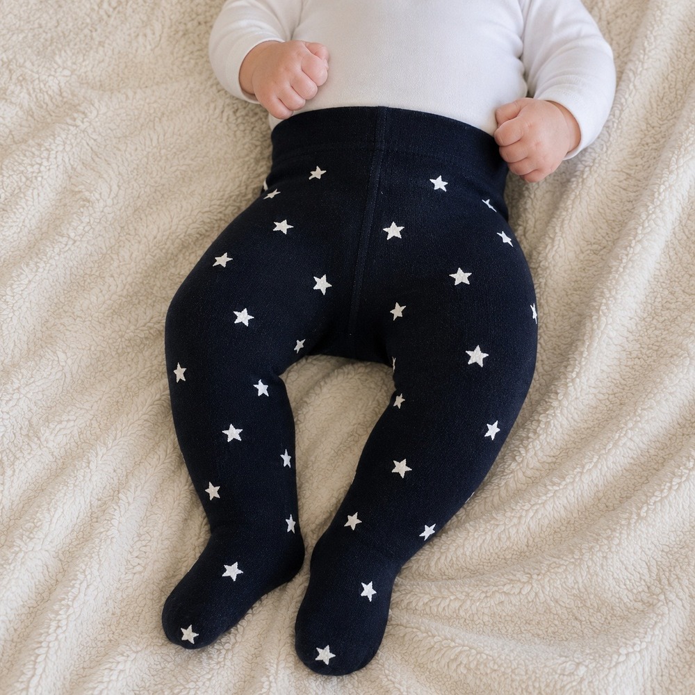 HM Baby Black Star Print Footed Tights Knit Leggings 2-6M Celestial Pattern‎